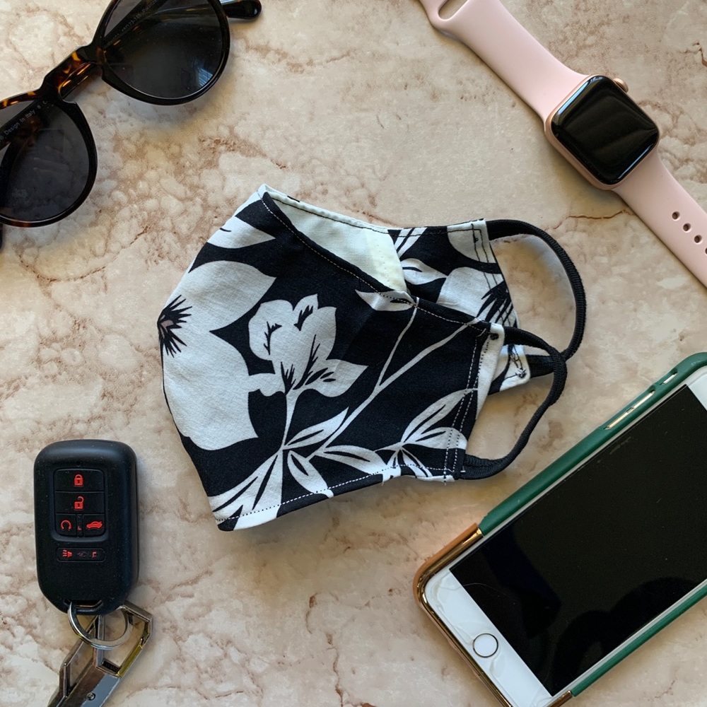 Black and white floral face mask